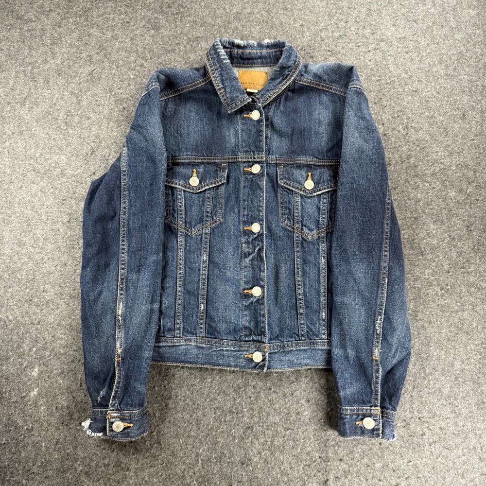 American Eagle Outfitters Distressed Denim Jacket‎ Women's S Blue Cotton Trucker